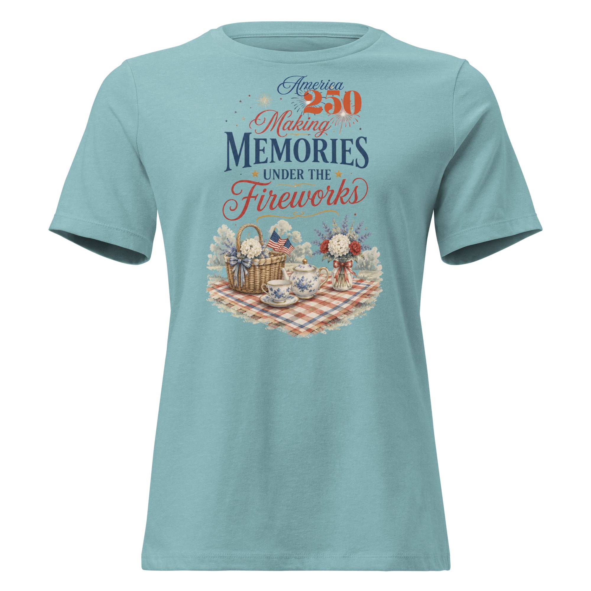 America 250 Making Memories Tea Party Picnic Fourth of July Shirt for Tea Lovers Women's Relaxed T-Shirt