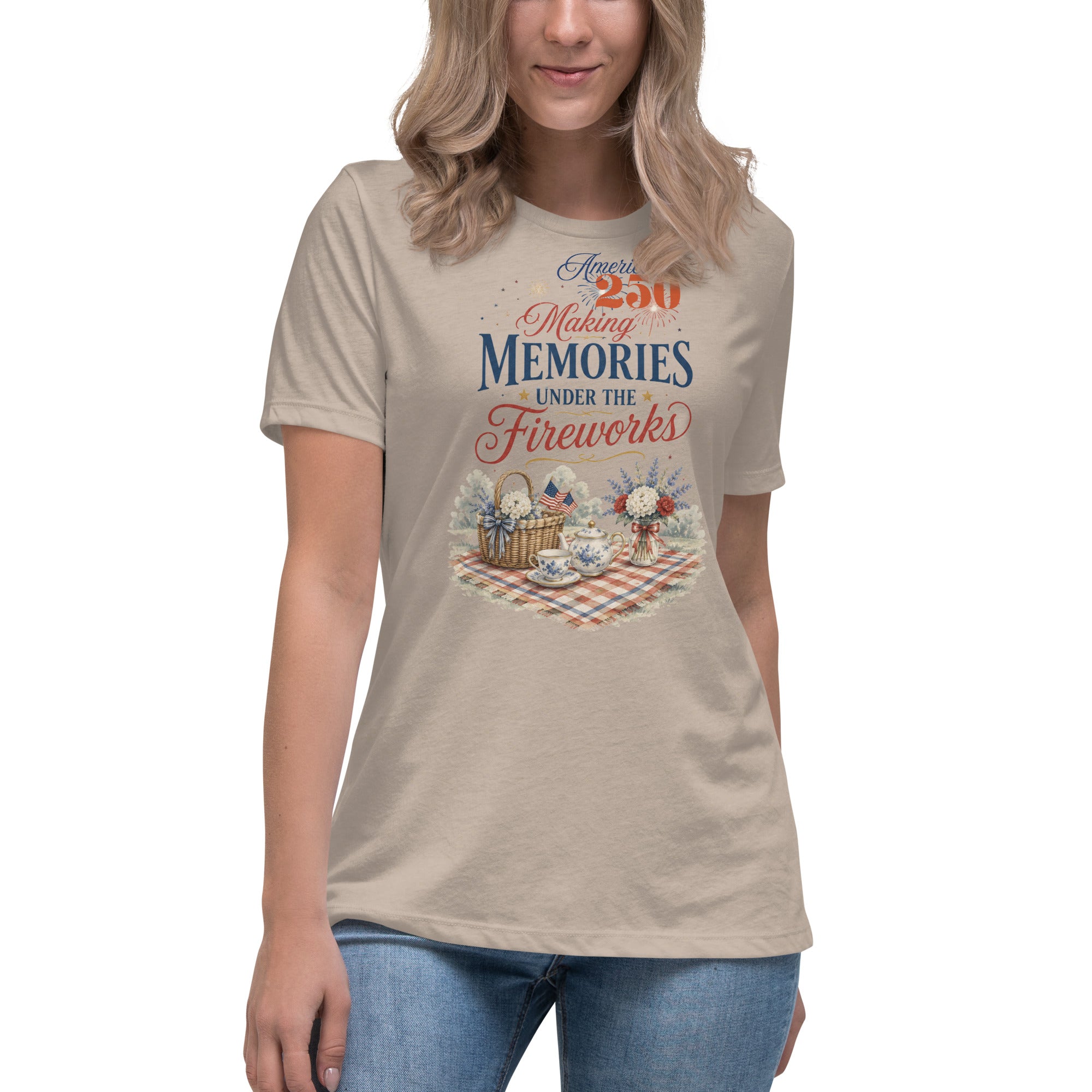 America 250 Making Memories Tea Party Picnic Fourth of July Shirt for Tea Lovers Women's Relaxed T-Shirt