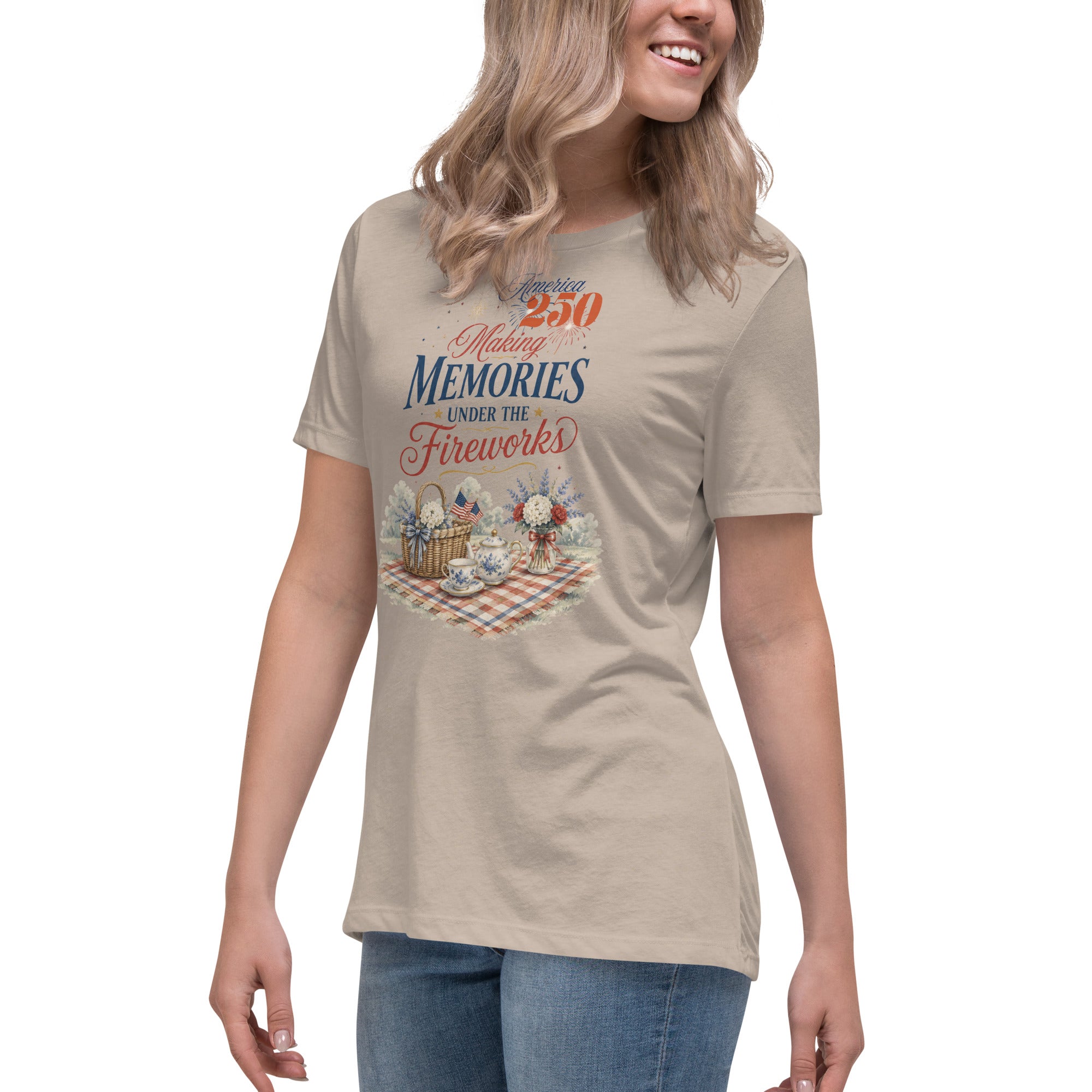 America 250 Making Memories Tea Party Picnic Fourth of July Shirt for Tea Lovers Women's Relaxed T-Shirt
