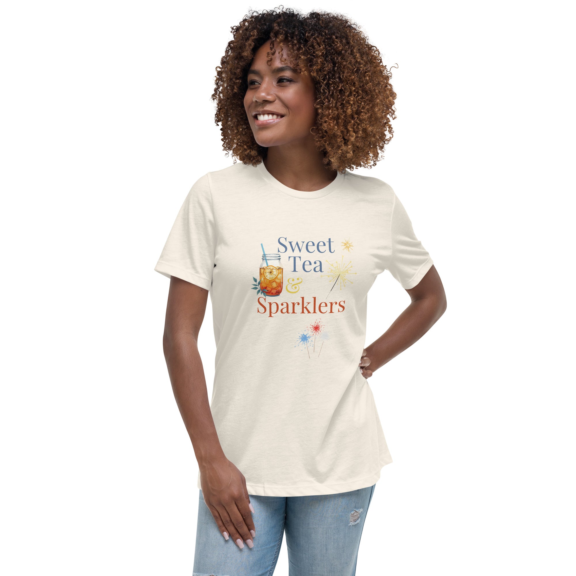 Women's Relaxed Sweet Tea & Sparklers Fourth of July Shirt for Women Tea Lovers T-Shirt