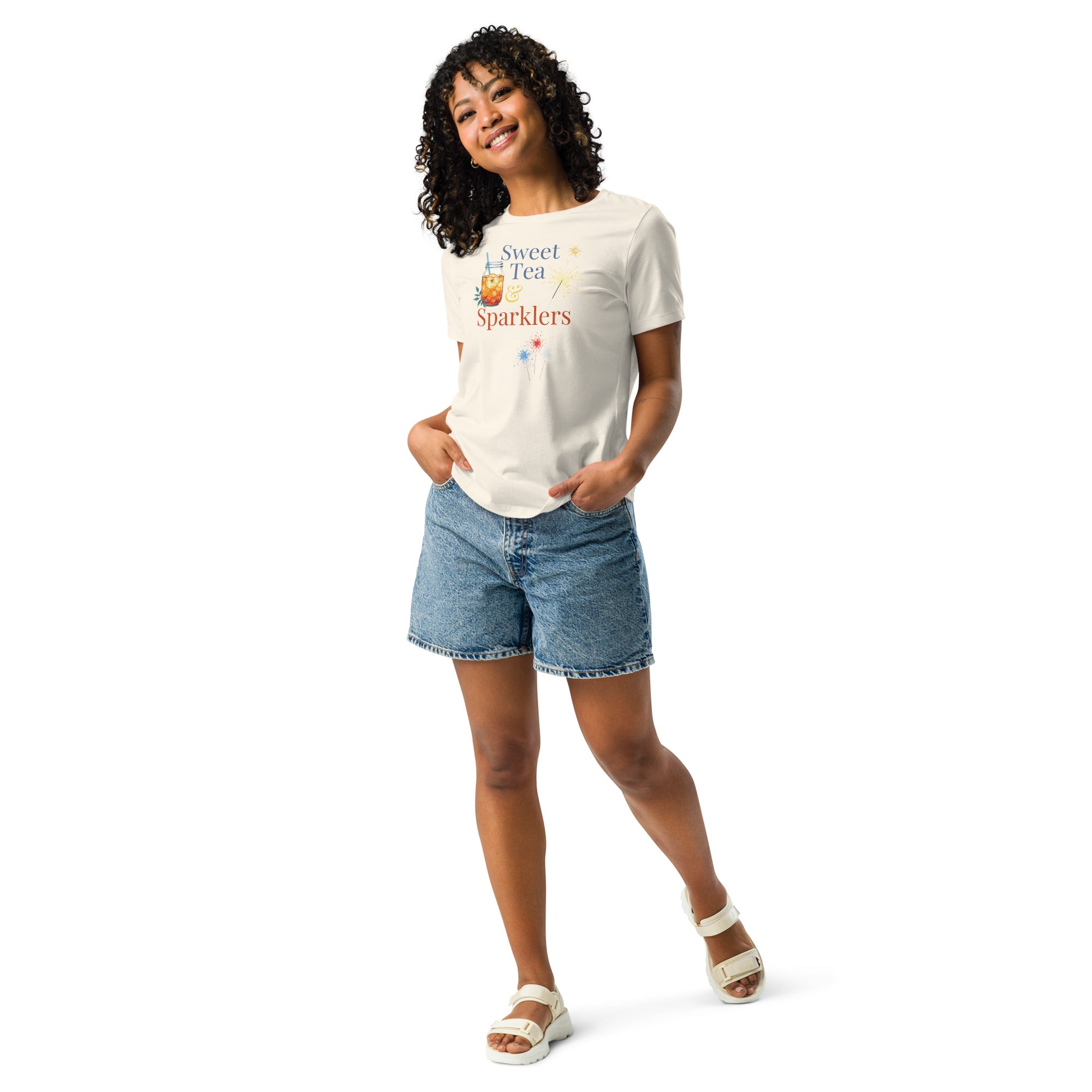Women's Relaxed Sweet Tea & Sparklers Fourth of July Shirt for Women Tea Lovers T-Shirt