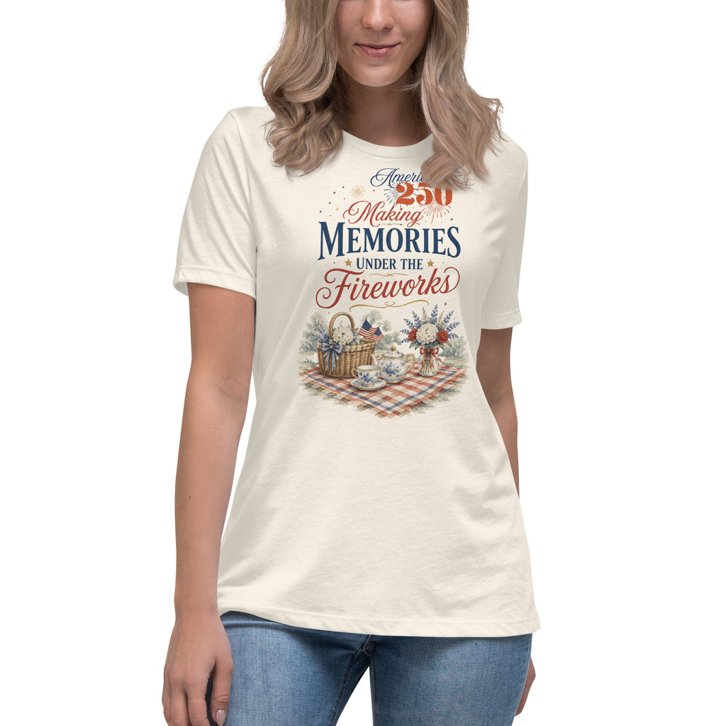 America 250 Making Memories Tea Party Picnic Fourth of July Shirt for Tea Lovers Women's Relaxed T-Shirt