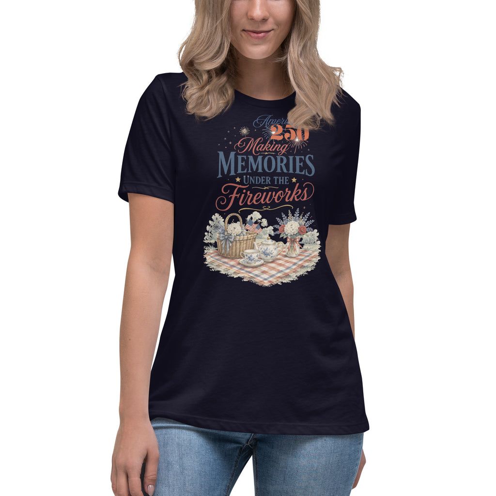 America 250 Making Memories Tea Party Picnic Fourth of July Shirt for Tea Lovers Women's Relaxed T-Shirt