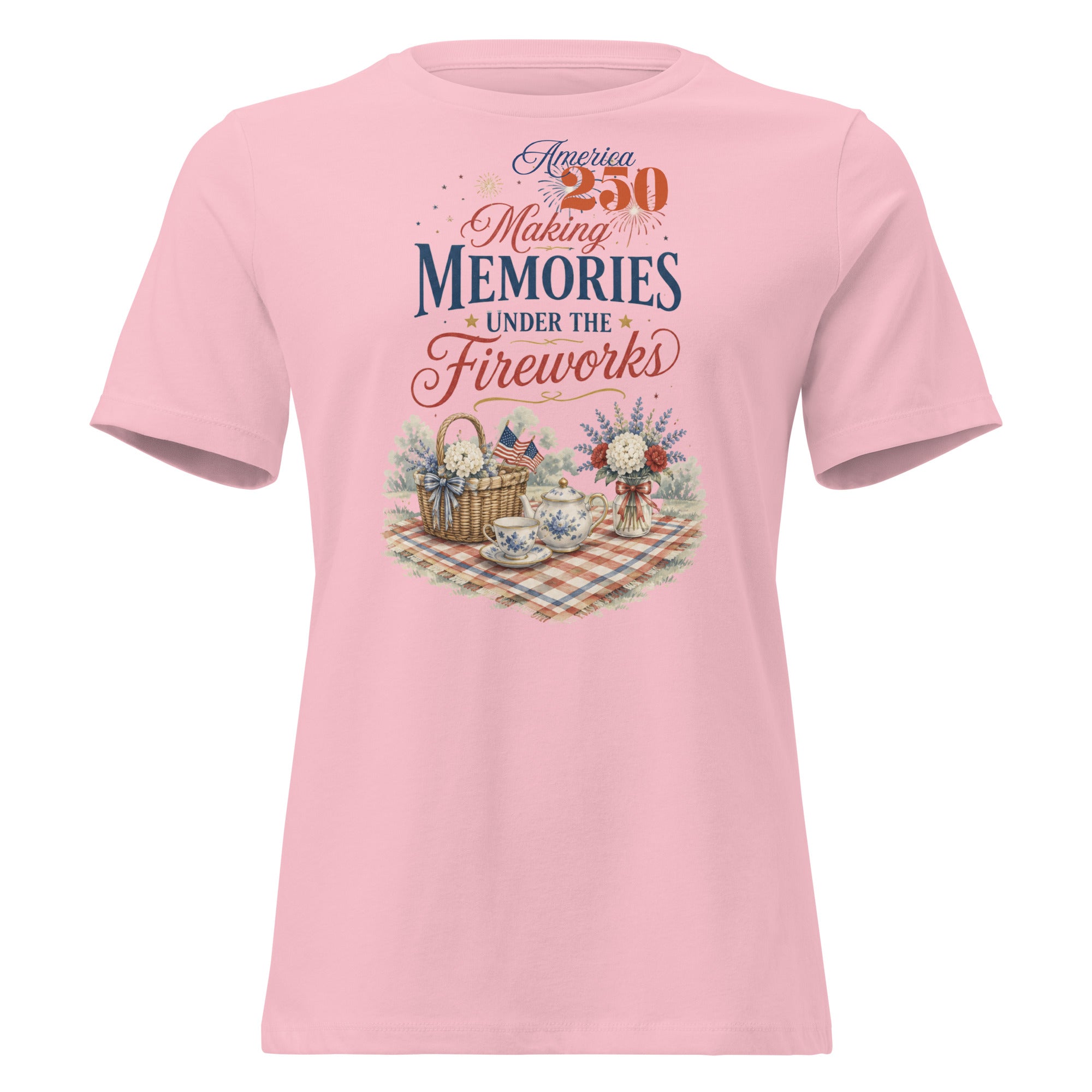 America 250 Making Memories Tea Party Picnic Fourth of July Shirt for Tea Lovers Women's Relaxed T-Shirt