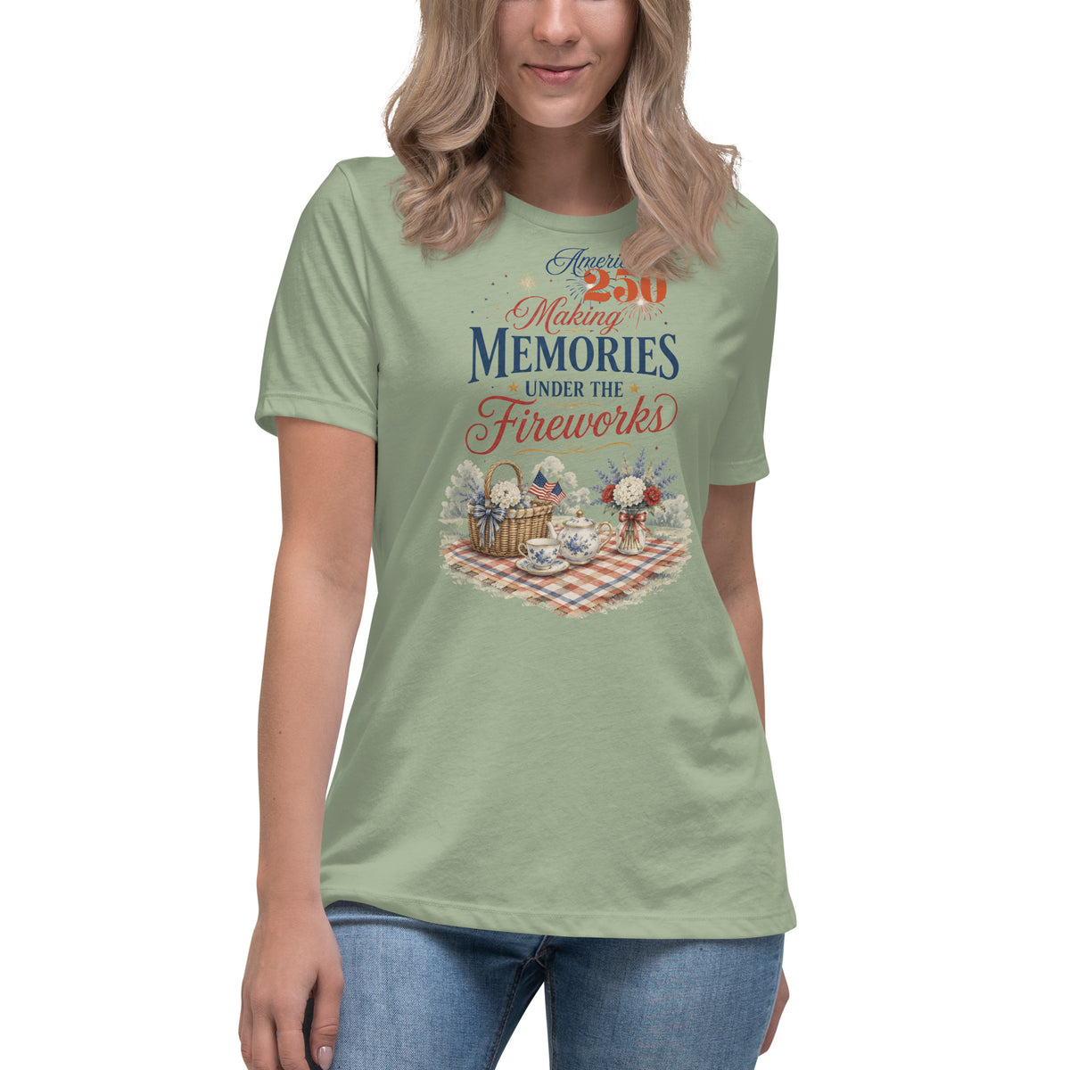 America 250 Making Memories Tea Party Picnic Fourth of July Shirt for Tea Lovers Women's Relaxed T-Shirt