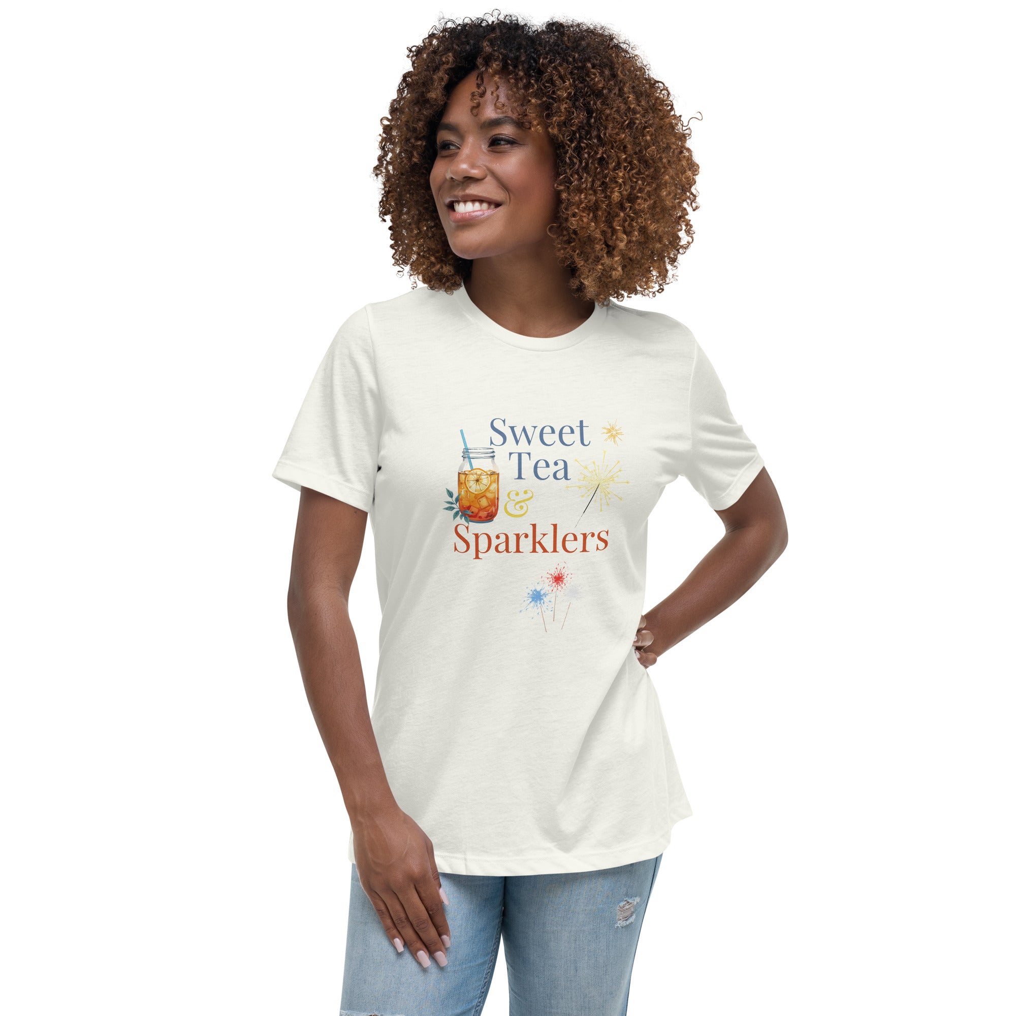 Women's Relaxed Sweet Tea & Sparklers Fourth of July Shirt for Women Tea Lovers T-Shirt