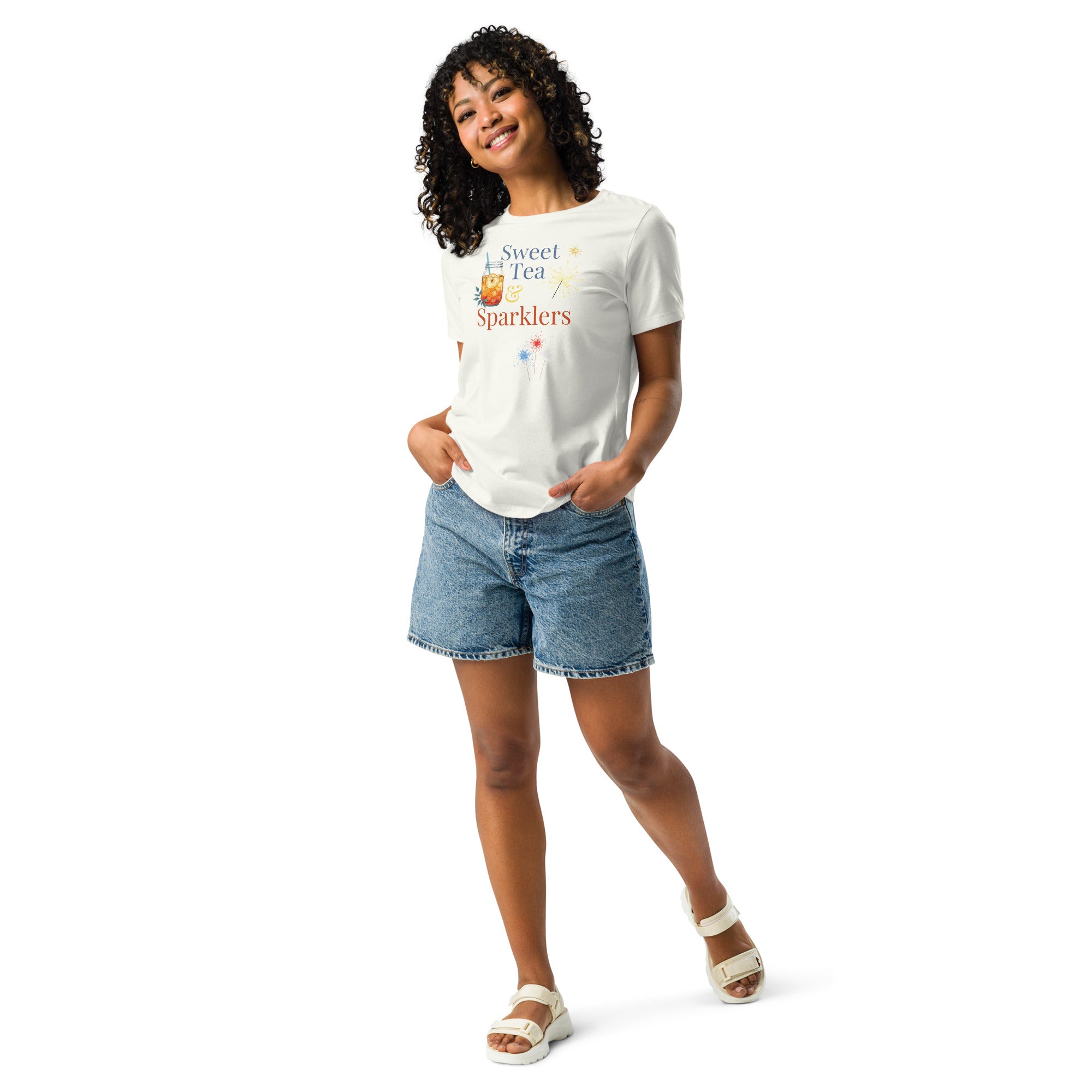 Women's Relaxed Sweet Tea & Sparklers Fourth of July Shirt for Women Tea Lovers T-Shirt